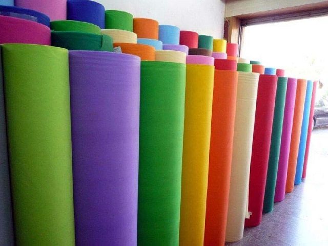 Finished fabric rolls in the warehouse